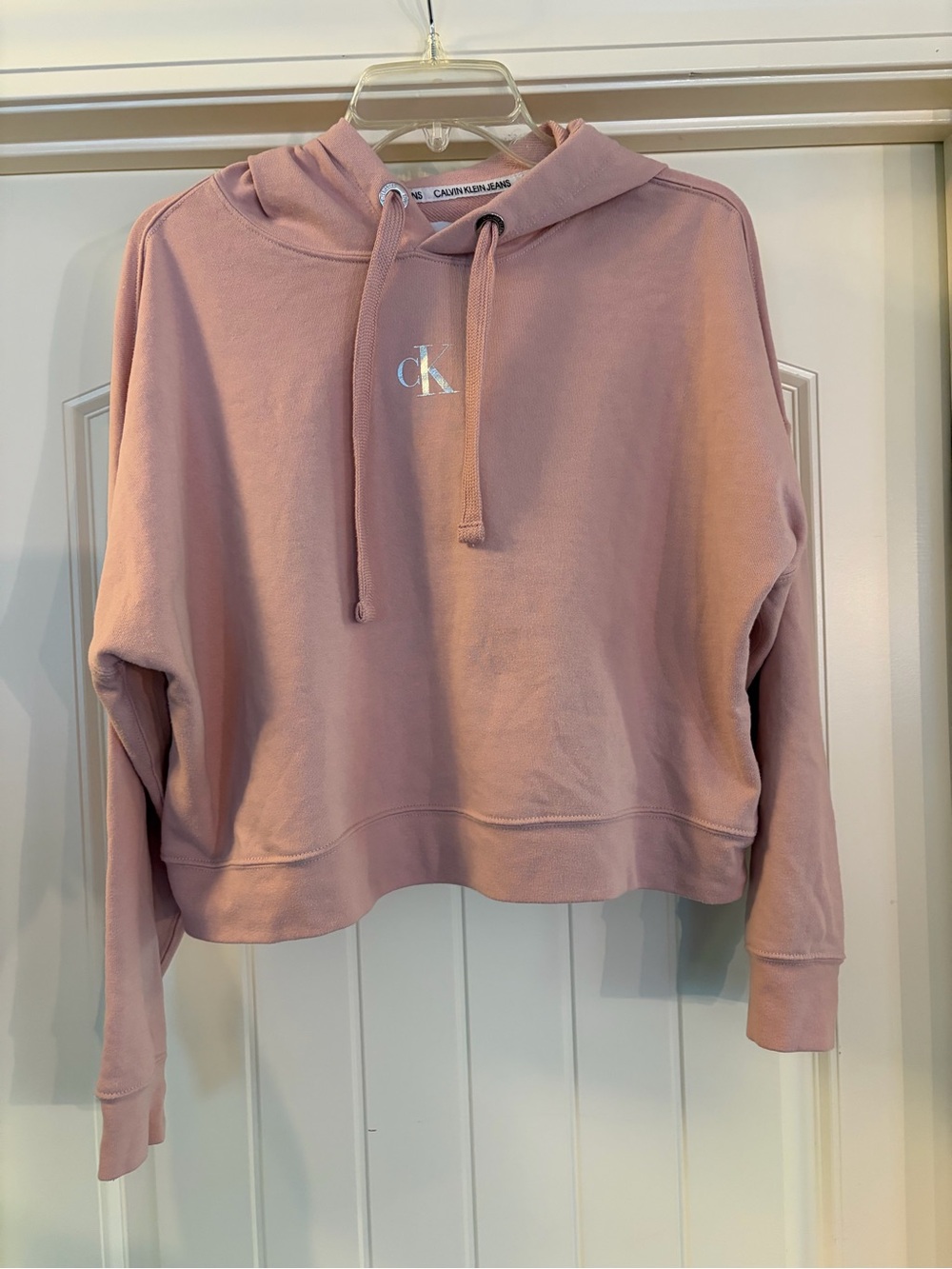 Calvin Klein Jeans Dusty Rose Cropped Hoodie with CK Logo